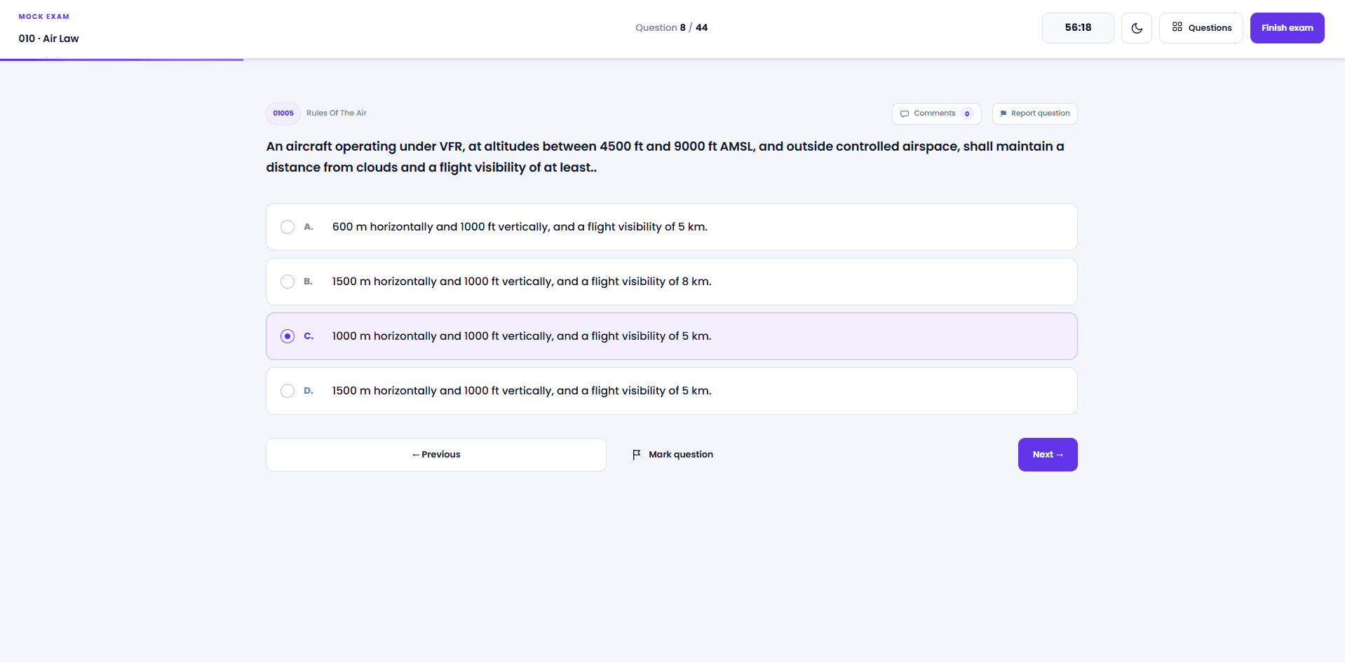ATPL Tests timed ATPL mock exam interface